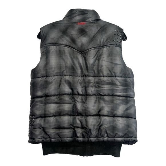 Cruel Girl Plaid Puffer Vest with Studded Embellishments Gray Size M - Picture 2 of 14